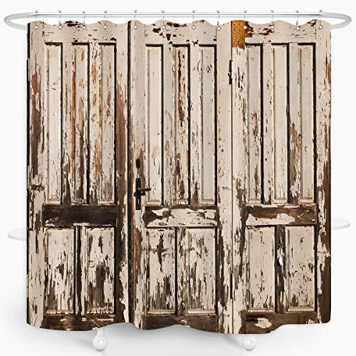 Rustic Wood Board Barn Shower Curtain Set Fabric Waterproof Bathroom Decor Hooks 