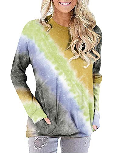 LYCKYY Women's Tie Dye Shirts Casual Long Sleeve Tops Pullover Sweatshirt Yellow M