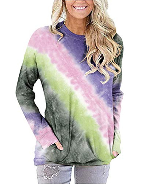 LYCKYY Women's Casual Long Sleeve Shirts Tie Dye Crewneck Sweatshirt Tunic Tops Purple L LYCKYY Women's Casual Long Sleeve Shirts Tie Dye Crewneck Sweatshirt Tunic Tops Purple L
