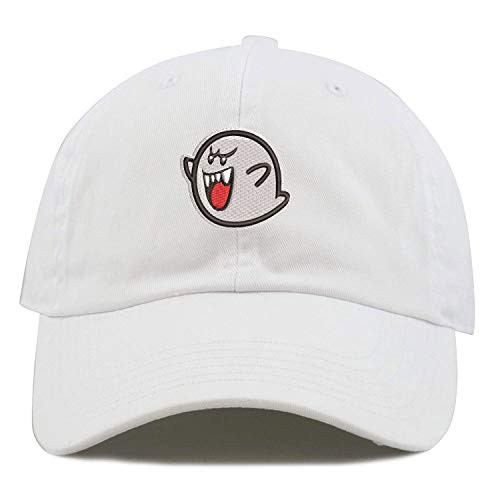 Top Level Apparel Ghost Boo Logo Embroidered Low Profile Soft Crown Unisex Baseball Dad Hat White