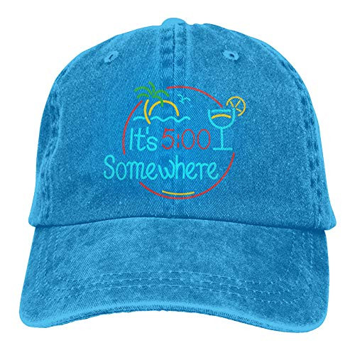 It's 5 o'clock Somewhere Unisex Camping Don t Care Hair Vintage Baseball Cap Cotton Adjustable Classic Dad Hat Blue