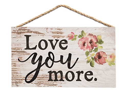 P. Graham Dunn Love You More Floral Whitewash 6 x 3.5 Wood Mini Wall Hanging Plaque Sign