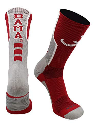 TCK University of Alabama Crimson Tide Perimeter Crew Socks -Crimson/Grey/White- Large-