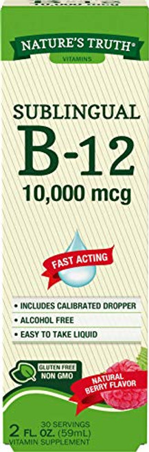 B12 Sublingual Liquid Drops | 10-000 mcg | 2 oz | Fast Acting | Vegetarian- Non-GMO  and  Gluten Free | by Nature's Truth