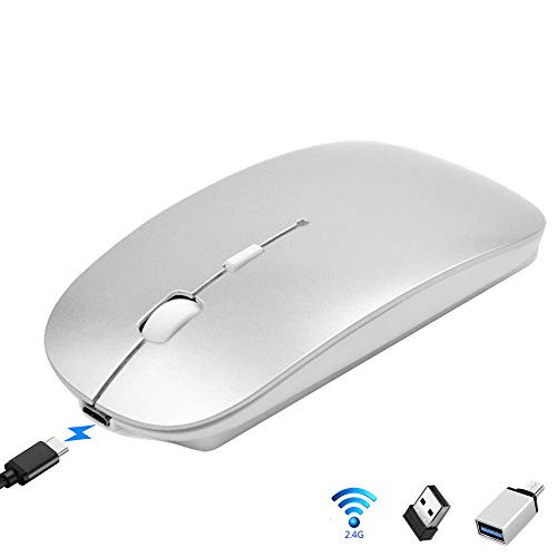 2.4 G Slim Cordless Mouse with Noiseless Click, Wireless Mouse,Computer Mouse with Nano Receiver for Laptop,Mac, PC, Computer, Notebook(Silver)
