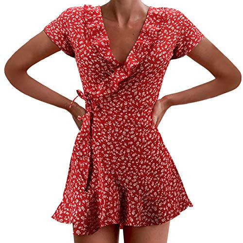 Masbird Dresses for Women Plus Size Womens Summer Halter Neck Floral Print Sleeveless Casual Mini Dress Beach Short Sundress Red Masbird Dresses for Women Plus Size Womens Summer Halter Neck Floral Print Sleeveless Casual Mini Dress Beach Short Sundress Red