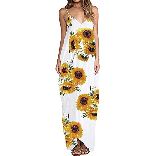 WANYNG Women Summer Boho Floral Printed Dress Sexy Sleeveless V Neck Spaghetti Strap Long Maxi Dress with Pockets-White-04-XXL- WANYNG Women Summer Boho Floral Printed Dress Sexy Sleeveless V Neck Spaghetti Strap Long Maxi Dress with Pockets-White-04-XXL-