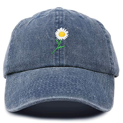 DALIX Daisy Flower Hat Womens Floral Baseball Cap in Washed Navy Blue