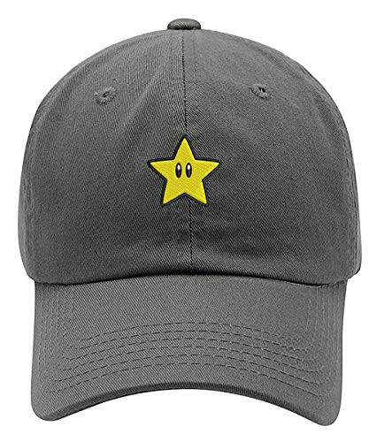 Top Level Apparel Super Star Starman Logo Embroidered Low Profile Soft Crown Unisex Baseball Dad Hat Charcoal