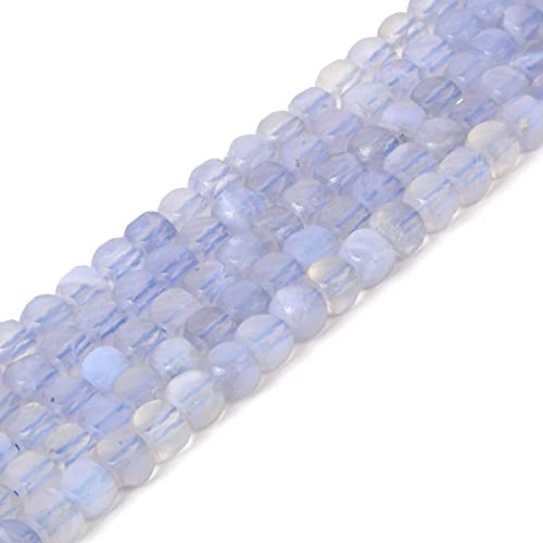 Natural Blue Lace Agate Gemstone 4mm Faceted Cube Square Loose Beads 16 Inch for DIY Jewelry Making Beads