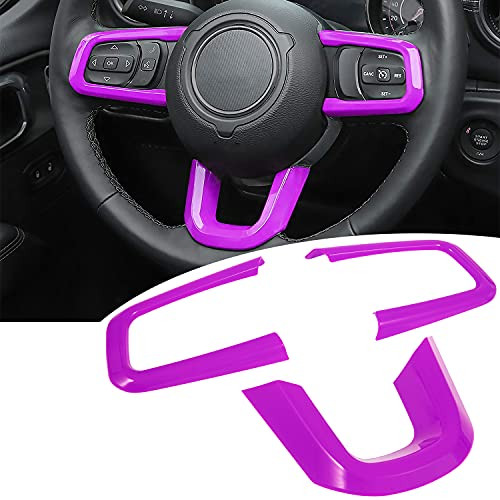 Bonbo Steering Wheel Trim Cover ABS Interior Decoration Accessories for 2018-2021 Jeep Wrangler JL JLU for 2020 2021 Jeep Gladiator JT 3PCS -Purple-