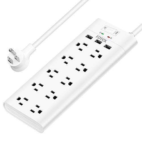 Power Strip with USB- FDTEK Surge Protector with 10 Outlets and 3 USB Ports- 6 ft Flat Plug Extension Cord- 1875W/15A Output- 1050 Joules- Overload Protection for Home Office Hotel