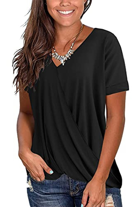 TongKiKi Women's Summer Loose Fit T Shirt Short Sleeve V Neck Tops-Black-L TongKiKi Women's Summer Loose Fit T Shirt Short Sleeve V Neck Tops-Black-L