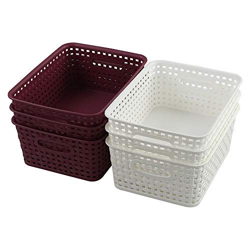 Farmoon Small Plastic Weave Basket- Pantry Storage Baskets- 6 Packs