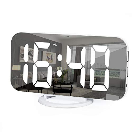 Digital Alarm Clock- 6inch Large Mirror Surface LED Clocks with Dual USB Charger Ports- Auto/Custom Brightness-Easy Snooze Function- Alarm Clocks for Bedrooms Nightstand -White- Digital Alarm Clock- 6inch Large Mirror Surface LED Clocks with Dual USB Charger Ports- Auto/Custom Brightness-Easy Snooze Function- Alarm Clocks for Bedrooms Nightstand -White-