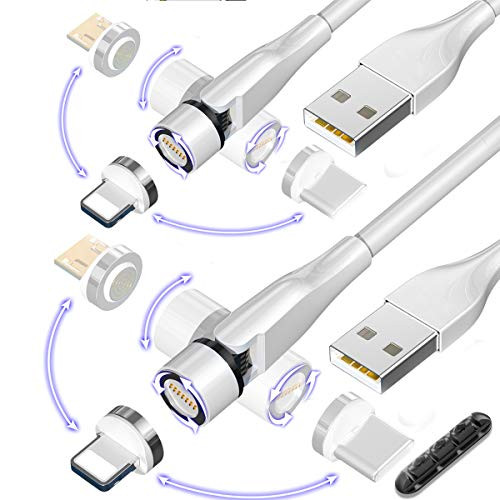 FEIKU 360 and 180Rotation 3 in 1 Magnetic Data Cable- 3A Fast Charging and Data Transfer USB Magnetic Cable- 360 Magnetic Charging Cable with Micro USB I-Product and Type C -White-2-Pack-3.3ft-6.6ft-- FEIKU 360 and 180Rotation 3 in 1 Magnetic Data Cable- 3A Fast Charging and Data Transfer USB Magnetic Cable- 360 Magnetic Charging Cable with Micro USB I-Product and Type C -White-2-Pack-3.3ft-6.6ft--