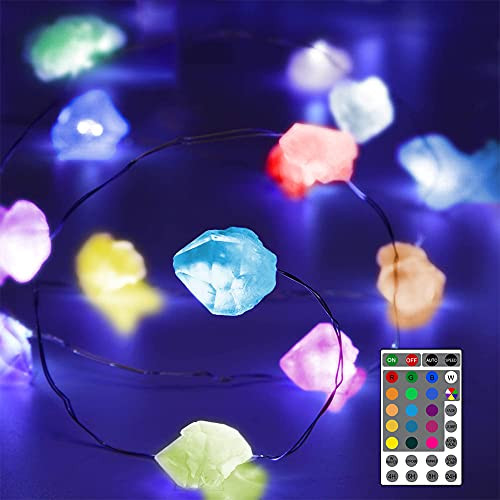 Amethyst Crystal String Lights Decorative Lights 13ft 40LED Battery Operated String Lights with Remote for Bedroom Valentine's Day Hanging Party Birthday Ornaments Wedding Crystal Decor