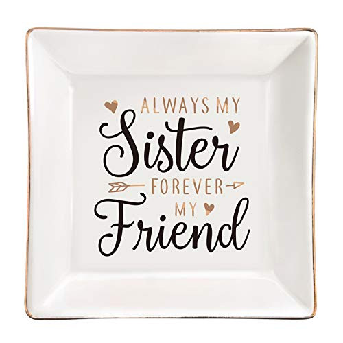 ElegantPark Sister Gifts from Sister Ceramic Ring Dish for Sister Birthday Friendship Gifts for BFF Women Square Home Decorative Jewelry Trinket Dish