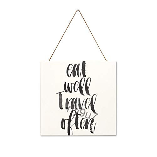 rfy9u7 Wood Plaque Sign Wall Hanging Art Eat Well Travel Often Farmhouse Rustic Home Kitchen Bathroom Decorations 12x12inch