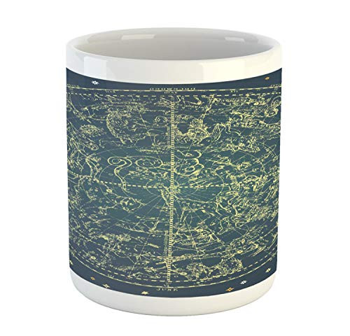 Lunarable Space Mug- Vintage Zodiac Chart Constellation of Northern Stars Astrology Image- Ceramic Coffee Mug Cup for Water Tea Drinks- 11 oz- Dark Blue and Yellow