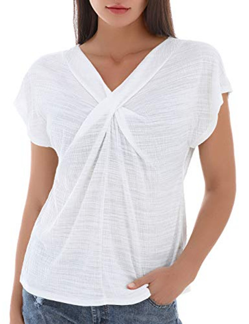astauand Short Sleeve Shirts for Women Tunic Tops for Leggings V-Neck Knot Twist Casual Blouse Grey T-Shirt astauand Short Sleeve Shirts for Women Tunic Tops for Leggings V-Neck Knot Twist Casual Blouse Grey T-Shirt