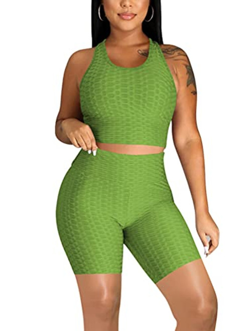 Women's 2 Piece Workout Outfits Tracksuit GYM Sexy Crop Tank Top Biker Shorts Set- Large- Green Women's 2 Piece Workout Outfits Tracksuit GYM Sexy Crop Tank Top Biker Shorts Set- Large- Green