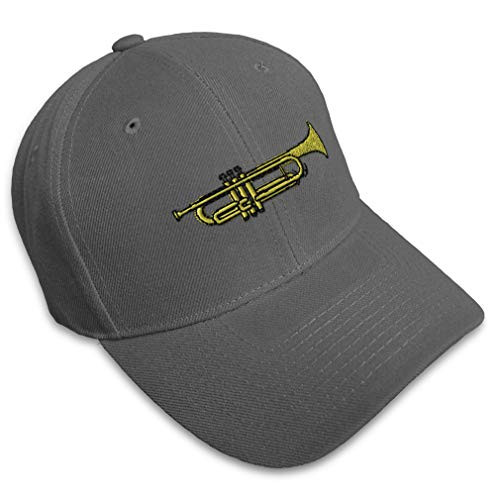 Baseball Cap Trumpet Music Style B Embroidery Acrylic Dad Hats for Men  and  Women Strap Closure Dark Grey Design Only