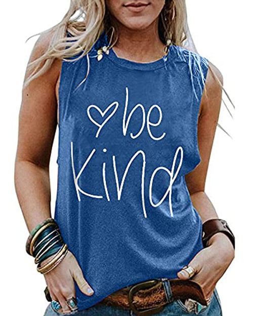 DUTUT Be Kind Tank Tops for Women Funny Letters Printed Vest Top Inspirational Casual Sleeveless Tees Shirt -Blue- M- DUTUT Be Kind Tank Tops for Women Funny Letters Printed Vest Top Inspirational Casual Sleeveless Tees Shirt -Blue- M-