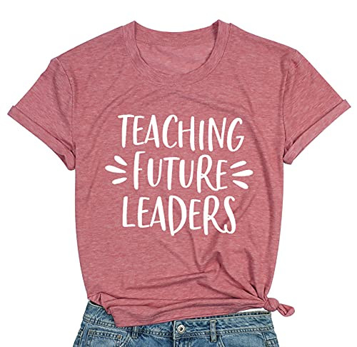 Women Teaching Future Leaders Tshirt Letters Print with Funny Sayings Casual Short Sleeve Teachers Shirt Teaching Shirt -Tender Pink- Large- Women Teaching Future Leaders Tshirt Letters Print with Funny Sayings Casual Short Sleeve Teachers Shirt Teaching Shirt -Tender Pink- Large-