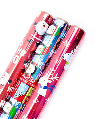 Hallmark Reversible Christmas Wrapping Paper Bundle, Ho Ho Ho Foil (Pack of 3, 60 sq. ft. ttl.)
