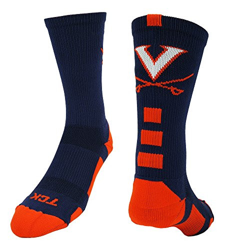 TCK Virginia Baseline Crew Socks -Navy/Orange- Large-