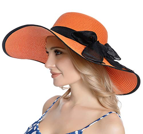 Muryobao Womens Sun Straw Hat Wide Brim UV UPF 50 Summer Hat Foldable Roll up Floppy Beach Cap for Women Orange Muryobao Womens Sun Straw Hat Wide Brim UV UPF 50 Summer Hat Foldable Roll up Floppy Beach Cap for Women Orange