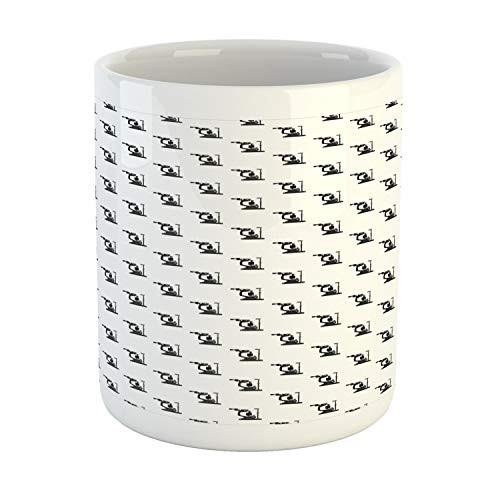 Ambesonne Eye Chart Mug- Repetitive Monochrome Style Phoropter on a Plain Background- Ceramic Coffee Mug Cup for Water Tea Drinks- 11 oz- Charcoal Grey and White