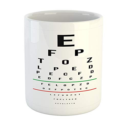 Ambesonne Eye Chart Mug- Letters Numerals Arranged on a Plain Background- Ceramic Coffee Mug Cup for Water Tea Drinks- 11 oz- White Fern Green
