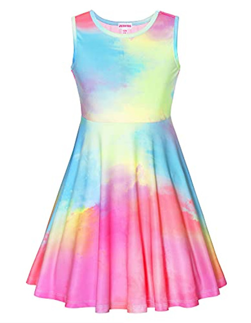 JESKIDS Little Girls Tie Dye Dress Sleeveless Casual Twirl Dresses Print Sundress Red- 8-9 Years JESKIDS Little Girls Tie Dye Dress Sleeveless Casual Twirl Dresses Print Sundress Red- 8-9 Years