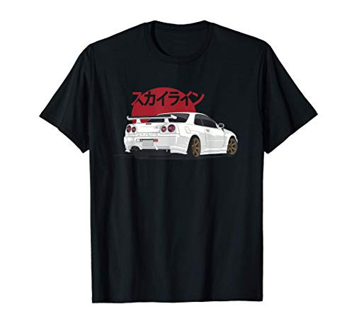 White Skyline JDM Gt r 34 T-Shirt