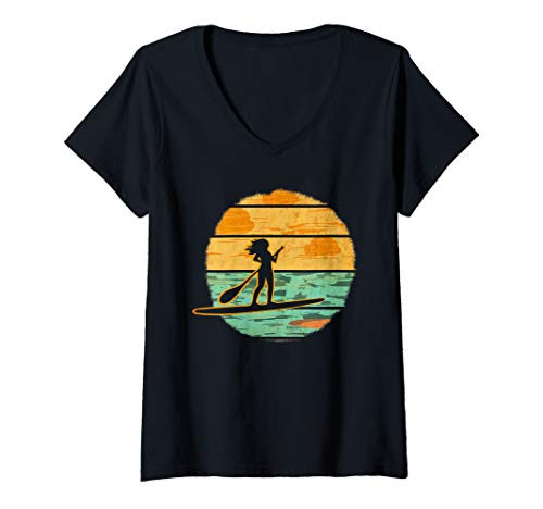 Womens Womens Stand Up Paddle Board Vintage SUP Paddleboard Surf V-Neck T-Shirt