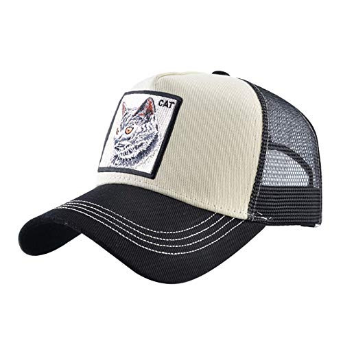 Unisex Animal Mesh Trucker Hat Snapback Embroidered Patch Baseball Caps -Black Beige Cat- Unisex Animal Mesh Trucker Hat Snapback Embroidered Patch Baseball Caps -Black Beige Cat-