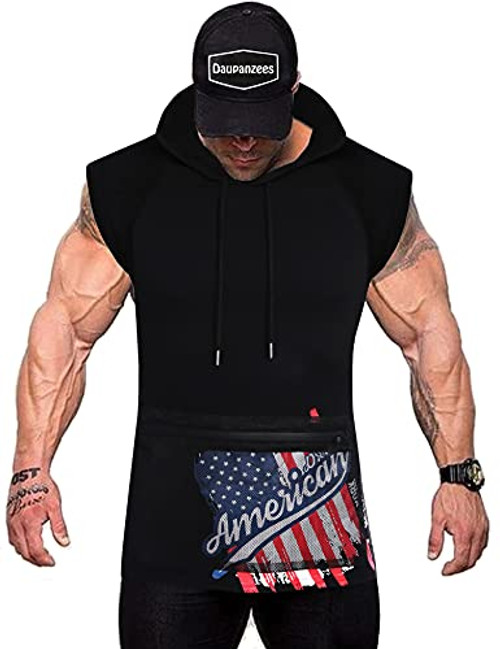 Daupanzees Patriotic Shirts for Men Muscle Shirts for Men Gym for Men Men's Athletic Shirts Cotton Tank Tops for Men Black
