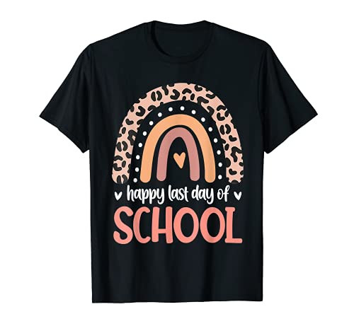 Leopard Rainbow Kindergarten Teacher Last Day Of School T-Shirt