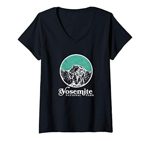 Womens Vintage Yosemite National Park Retro alf Dome Sketch Graphic V-Neck T-Shirt