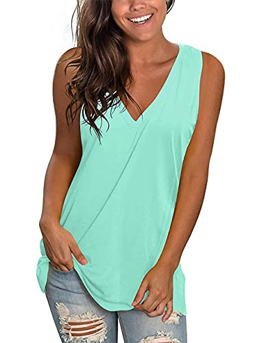 ELIGROW Tank Tops for Womans Summer Sports Shirt Plus Size Sleeveless Tunic Tops Loose Fitting Tank Lake Green XLarge