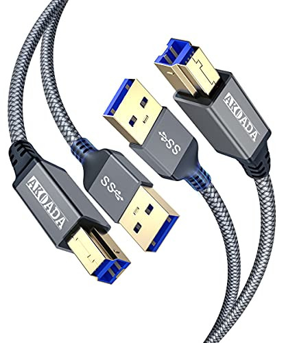 AkoaDa USB A to USB B 3.0 Cable 10FT -2 Pack-- Durable Nylon Braided Type A to B Male Cable Compatible with Printers- Monitor- Docking Station- External Hard Drivers- Scanner- USB Hub and More