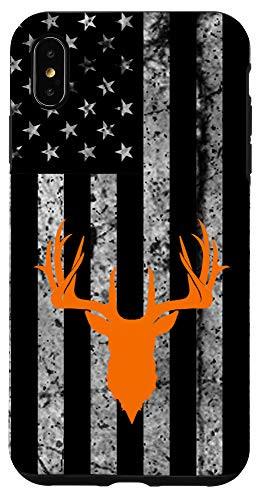 iPhone XS Max Deer Hunting USA Flag Black White Orange Grunge Case