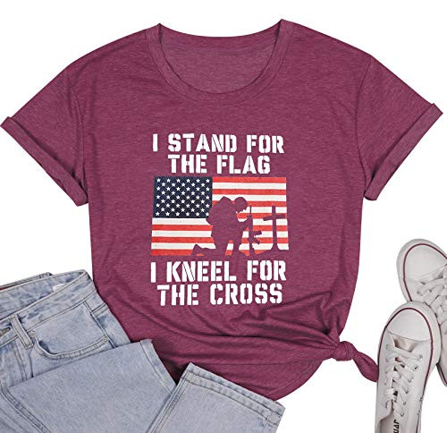 Women American Fourth of July Patriotic T Shirt I Stand for The Flag Letter Graphic Print Tee Tops Purple Red Women American Fourth of July Patriotic T Shirt I Stand for The Flag Letter Graphic Print Tee Tops Purple Red