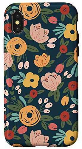 iPhone X/XS Flowers Florals Modern Orange Coral  and  Navy Pattern AEN129 Case