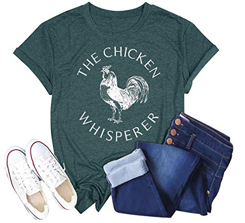 Women The Chicken Whisperer T-Shirt Funny Chicken Graphic Tops Casual Short Sleeve Tee Tops -Green- XL-