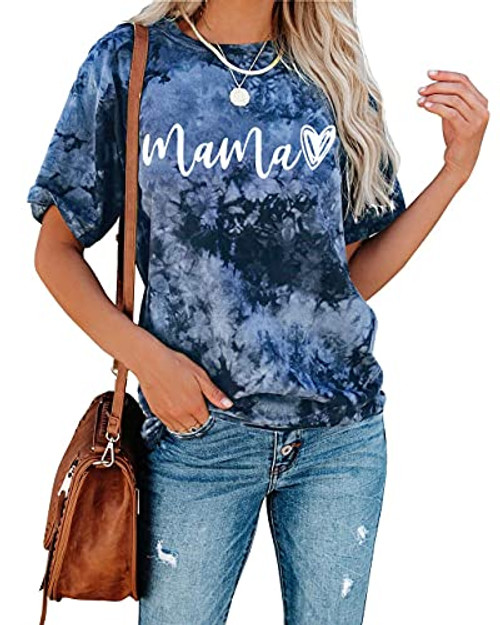 Mama T Shirt Women Cute Love Heart Print Graphic Mama Tops Tees Casual Short Sleeve Mother's Day Shirts Tops -Tie-dye Blue- Medium- Mama T Shirt Women Cute Love Heart Print Graphic Mama Tops Tees Casual Short Sleeve Mother's Day Shirts Tops -Tie-dye Blue- Medium-