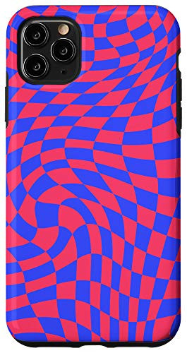 iPhone 11 Pro Max Crazy Checkers Pink Checkered Board Blue Girly Phone Case