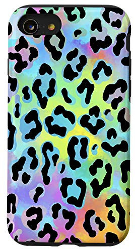 iPhone SE -2020- / 7 / 8 Yellow Orange Red Green Cyan Blue Pink Leopard Print AEH435 Case
